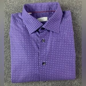 Eton Slim Mens 100% Cotton Long Sleeve Dress Shirt Size 43/17 Purple/White